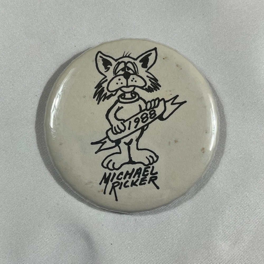 Vintage 1988 Michael Ricker Pewter Cat Pinback Button Cartoon Cat Collector Pin